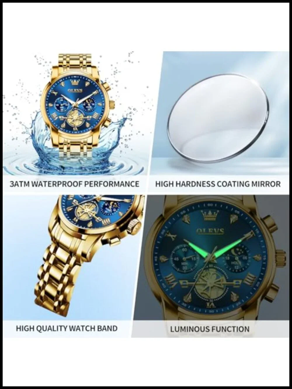 OLEVS Men's Chronograph Dress Watch Stainless Steel Big Face Quartz Watch